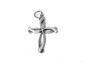 Swirl Cross Charm Sterling Silver 30mm, religious charms, Swirl Cross charms - SP429 - BeadPrism