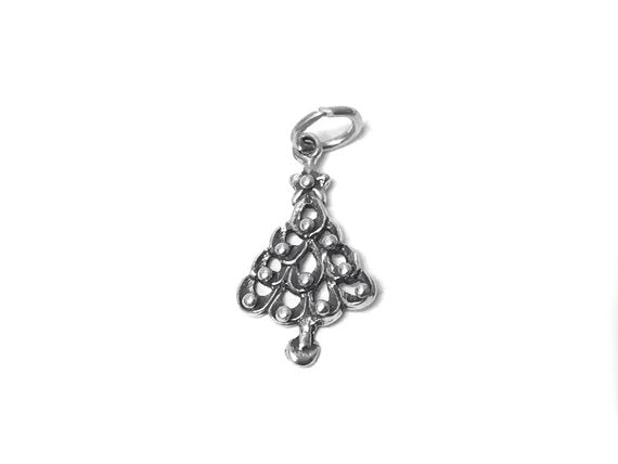 Flat Christmas Tree Charm Sterling Silver 22mm, Holiday Charm, Christmas Tree charm - SP433 - BeadPrism