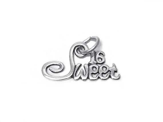 Sweet 16 Charm Sterling Silver 11.5mm, Birthday Charm, 16th Birthday Charms, Sweet 16 Charms - SP435 - BeadPrism