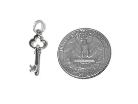Key To The Heart Charm Sterling Silver 22mm, valentine charm, love charm, Heart Key charm - SP441 - BeadPrism