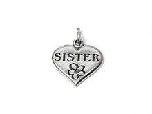 Load image into Gallery viewer, Heart with Sister Charm Sterling Silver 18mm, family charms, Heart with Sister charms - SP440 - BeadPrism