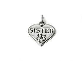 Heart with Sister Charm Sterling Silver 18mm, family charms, Heart with Sister charms - SP440 - BeadPrism