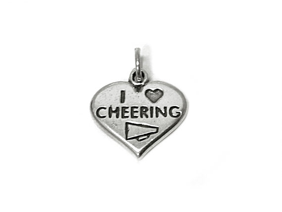 I Love Cheering Charm Sterling Silver 17.5mm, sports charms, I Love Cheering charms - SP443 - BeadPrism