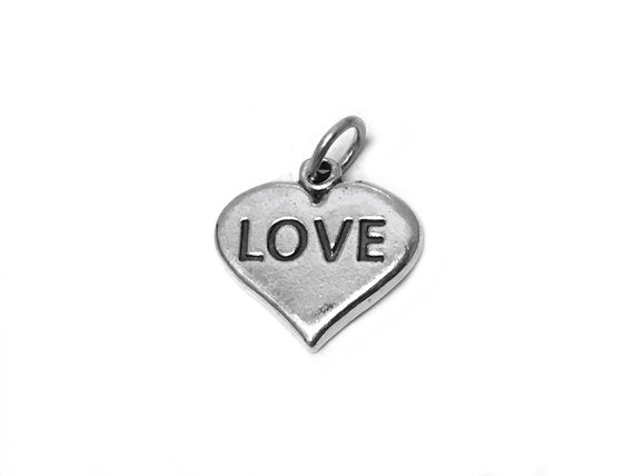 Heart with Love Charm Sterling Silver 17.5mm, love charms, Heart with Love charms - SP444 - BeadPrism
