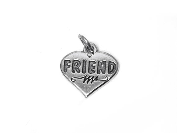 Heart with Friend Charm Sterling Silver 17mm, friendship charm, Heart with Friend charm - SP449 - BeadPrism