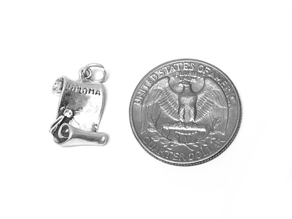 Unscrolled Diploma Charm Sterling Silver 17.5mm, Graduation Gift, Diploma charms - SP263 - BeadPrism