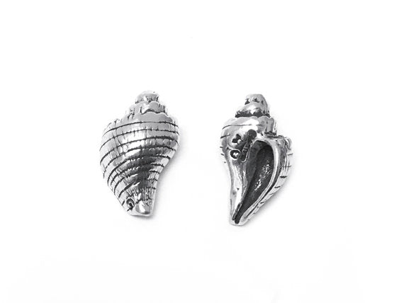 Conch Shell Charm Sterling Silver 17mm, Nautical charms, beach charms, Conch Shell charms SP265 - BeadPrism