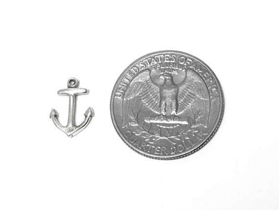 Anchor Charm Sterling Silver 13.5mm, Boat Charm, Ocean, Nautical Charms, Anchor charms - SP269 - BeadPrism