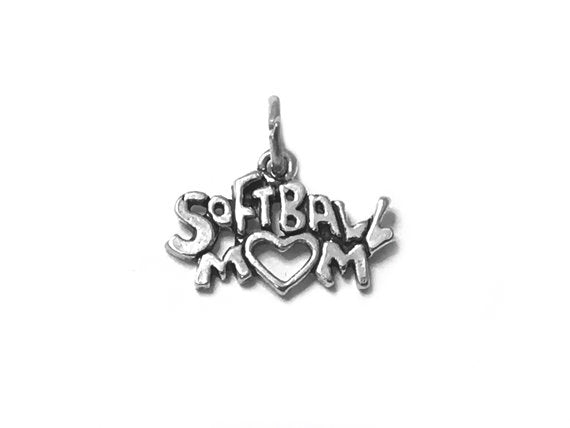 Softball Mom Charm 13mm, Sports Charms, Team Mom Charms, Sterling Silver Softball Mom charms - SP483 - BeadPrism