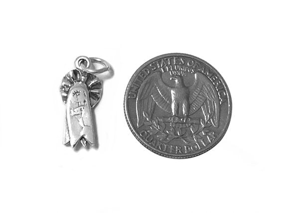 1st Place Ribbon Charm, Sports,  Sterling Silver 21mm - SP487 - BeadPrism