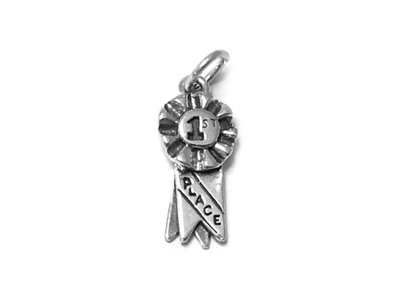 1st Place Ribbon Charm, Sports,  Sterling Silver 21mm - SP487 - BeadPrism