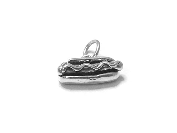 Hotdog Charm Sterling Silver 9.5mm, Food Charms, Miniature Food charms, hot dog charms - SP494 - BeadPrism