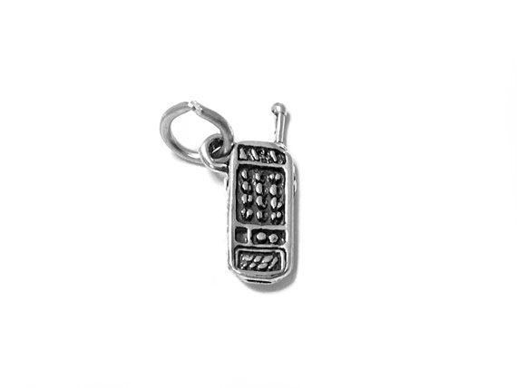 Cell Phone Charm Sterling Silver 17mm, silver Phone Charms, Telephone Charm, Cellphone charm - SP516 - BeadPrism