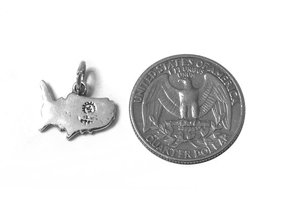 United States USA Map Charm Sterling Silver 13mm, America Charm, USA charm, Patriotic charms - SP519 - BeadPrism