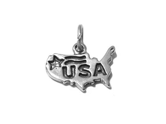 United States USA Map Charm Sterling Silver 13mm, America Charm, USA charm, Patriotic charms - SP519 - BeadPrism
