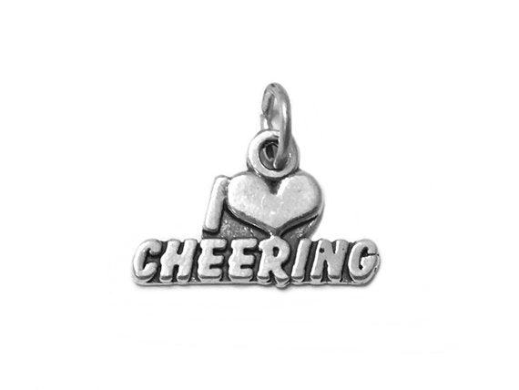 I Love Cheering Charm Sterling Silver 12.5mm, Love Charm, sports charm, Love Cheering charms - SP525 - BeadPrism