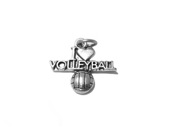 I Love Volleyball Charm Sterling Silver 19.5mm, sports charms, I Love Volleyball charms - SP526 - BeadPrism