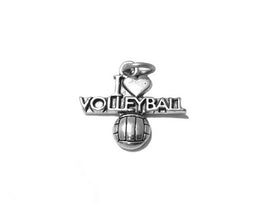 I Love Volleyball Charm Sterling Silver 19.5mm, sports charms, I Love Volleyball charms - SP526 - BeadPrism