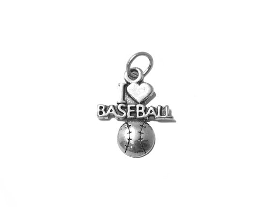 I Love Baseball Charm Sterling Silver 20.5mm, Love Charms, sports charm, Love Baseball charm - SP527 - BeadPrism