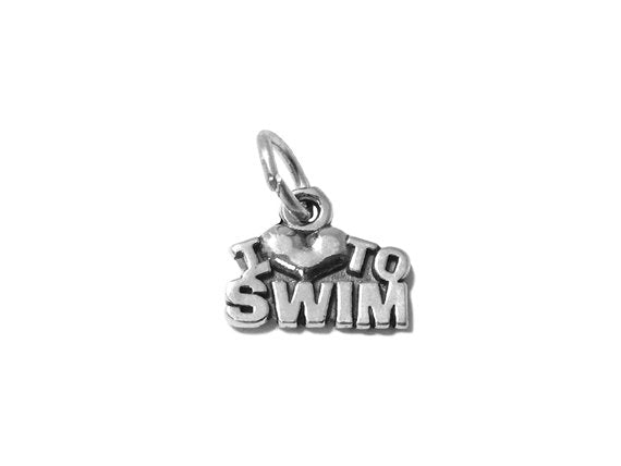 I Love to Swim Charm Sterling Silver 10.5mm, Love Charms, sports charm, I Love to Swim charm - SP534 - BeadPrism