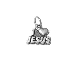I Love Jesus Charm Sterling Silver 12mm, Religious Charms, I Love Jesus Charms - SP540 - BeadPrism