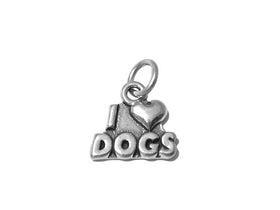 I Love Dogs Charm Sterling Silver 13mm, love Charm, Pet Charm, Dog charm, I Love Dogs charms - SP542 - BeadPrism