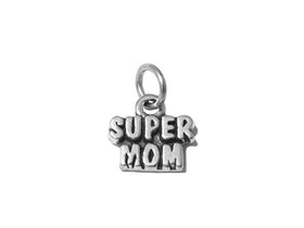 Super Mom Charm Sterling Silver 11.5mm, Mothers Day Gift, Family Charm, Super Mom Charm - SP543 - BeadPrism