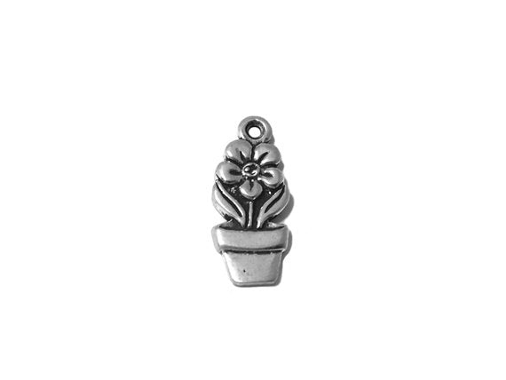 Flower In Pot Charm Sterling Silver 17mm, Flower Charms, floral charms, Potted Flower charms - SP570 - BeadPrism