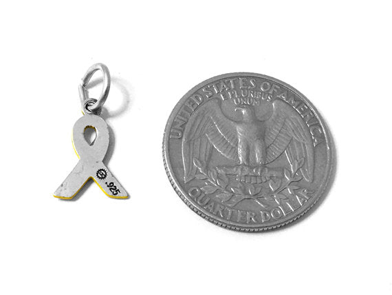 Yellow Enamel Ribbon Charm Sterling Silver 14mm, Support our Troops Ribbon charms - SP575 - BeadPrism