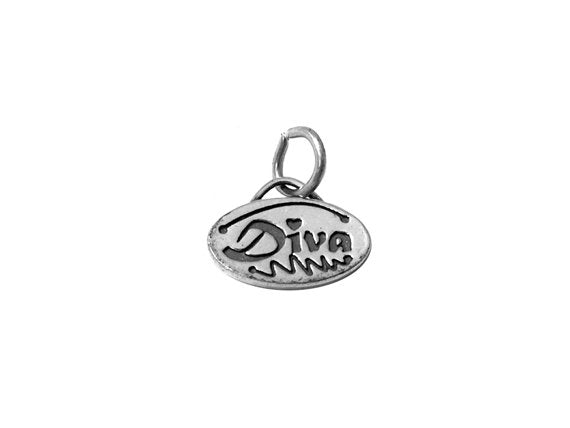 Oval with Diva Charm Sterling Silver 10.5mm, Words Charms, Oval charms, Diva Charms - SP584 - BeadPrism