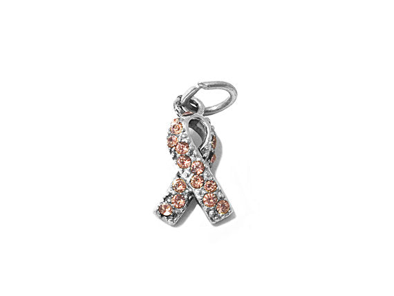 Lavender General Cancer Awareness Ribbon with Swarovski Crystals Charm Sterling Silver 17mm - SP594 - BeadPrism