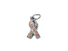 Load image into Gallery viewer, Lavender General Cancer Awareness Ribbon with Swarovski Crystals Charm Sterling Silver 17mm - SP594 - BeadPrism