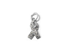 Load image into Gallery viewer, Clear Lung Cancer Awareness Ribbon with Swarovski Crystals Charm Sterling Silver 17mm Charm - SP595 - BeadPrism
