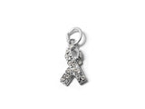 Clear Lung Cancer Awareness Ribbon with Swarovski Crystals Charm Sterling Silver 17mm Charm - SP595