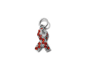 Red Heart Stroke, AIDS HIV Awareness Ribbon w/ Swarovski Crystals Charm Sterling Silver 17mm - SP598 - BeadPrism
