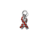 Red Heart Stroke, AIDS HIV Awareness Ribbon w/ Swarovski Crystals Charm Sterling Silver 17mm - SP598