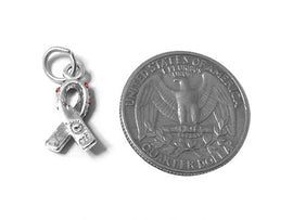 Red Heart Stroke, AIDS HIV Awareness Ribbon w/ Swarovski Crystals Charm Sterling Silver 17mm - SP598 - BeadPrism