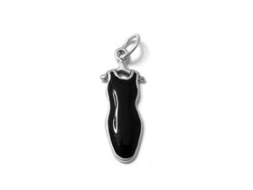 Black Enameled Dress Charm Sterling Silver 24mm, Fashion Charms, Enamel Dress Charms - SP613 - BeadPrism