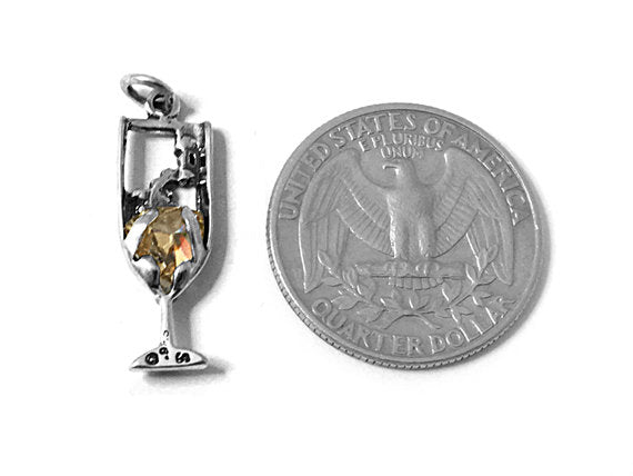 Cocktail Champagne Charm Sterling Silver 26.5mm, Cocktail Charms, Champagne charms - SP615 - BeadPrism
