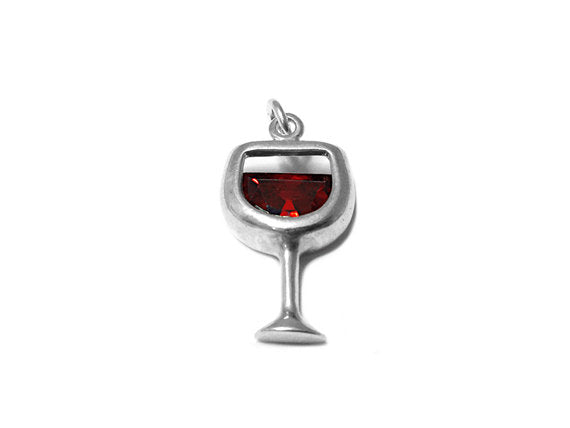 Cocktail Red Wine Charm Sterling Silver 22mm, Drink Charms, Cocktail Charms, Red Wine charms - SP616 - BeadPrism