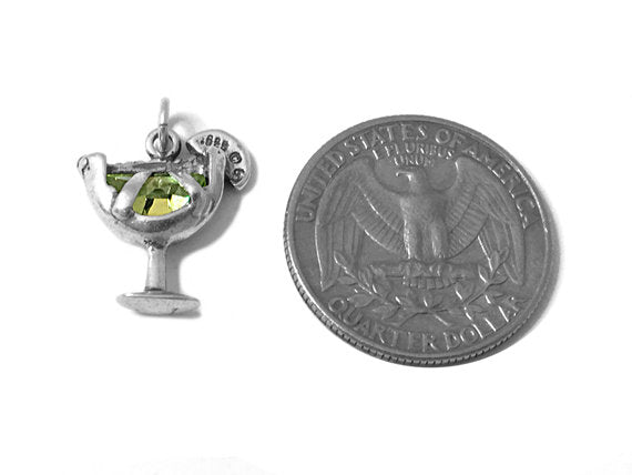 Margarita Glass Charm with Lt. Green Crystal Sterling Silver 18mm, Margarita Charms - SP618 - BeadPrism