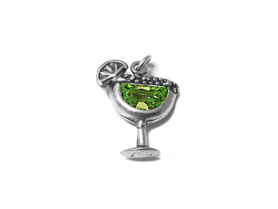 Margarita Glass Charm with Lt. Green Crystal Sterling Silver 18mm, Margarita Charms - SP618 - BeadPrism