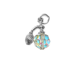 Perfume Bottle with Faceted Round Crystal Charm Sterling Silver 20.5mm, Perfume charm - SP561 - BeadPrism
