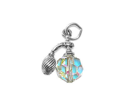 Perfume Bottle with Faceted Round Crystal Charm Sterling Silver 20.5mm, Perfume charm - SP561 - BeadPrism