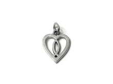 Load image into Gallery viewer, Heart with Fish Symbol Charm Sterling Silver 19mm, Heart Christian Fish Symbol charm - SP627 - BeadPrism