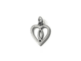 Heart with Fish Symbol Charm Sterling Silver 19mm, Heart Christian Fish Symbol charm - SP627 - BeadPrism