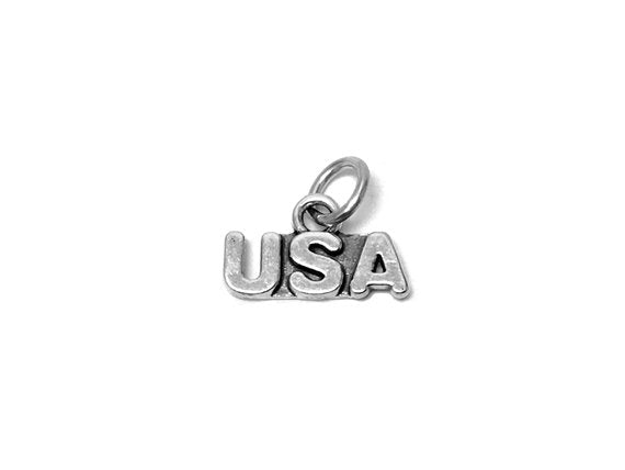 USA Charm Sterling Silver 9mm, United States Charms, American Charms, USA charms - SP635 - BeadPrism