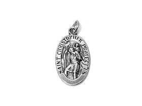 Saint Christopher Protect Us Medal Charm Sterling Silver 28.5mm Religious Charm, Medal charm - SP641 - BeadPrism