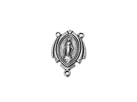 Virgin Mary Rosary Center Double Sided Pendant Sterling Silver 21.5mm, Mary Charms - SP643 - BeadPrism