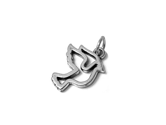 Dove Outline Charm Sterling Silver 20.5mm, Animal charms, Dove Charm, Dove Outline charm - SP644 - BeadPrism